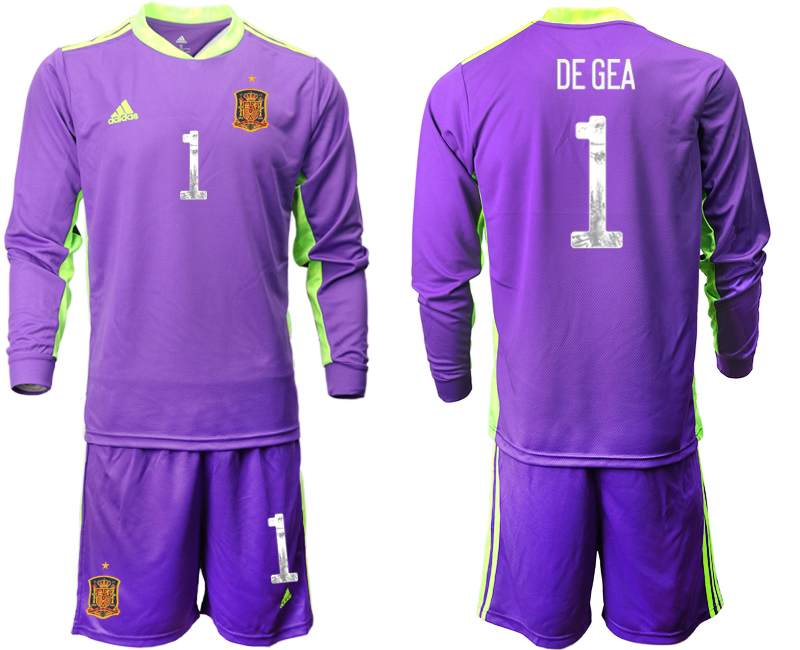 Men 2021 European Cup Spain purple Long sleeve goalkeeper #1 Soccer Jersey1->spain jersey->Soccer Country Jersey